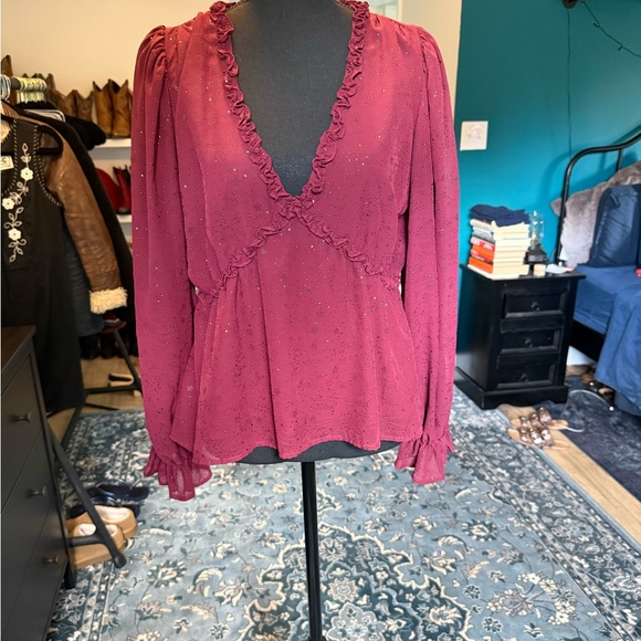 Blu Pepper Tops - Blu Pepper Pink Ruffle Blouse L